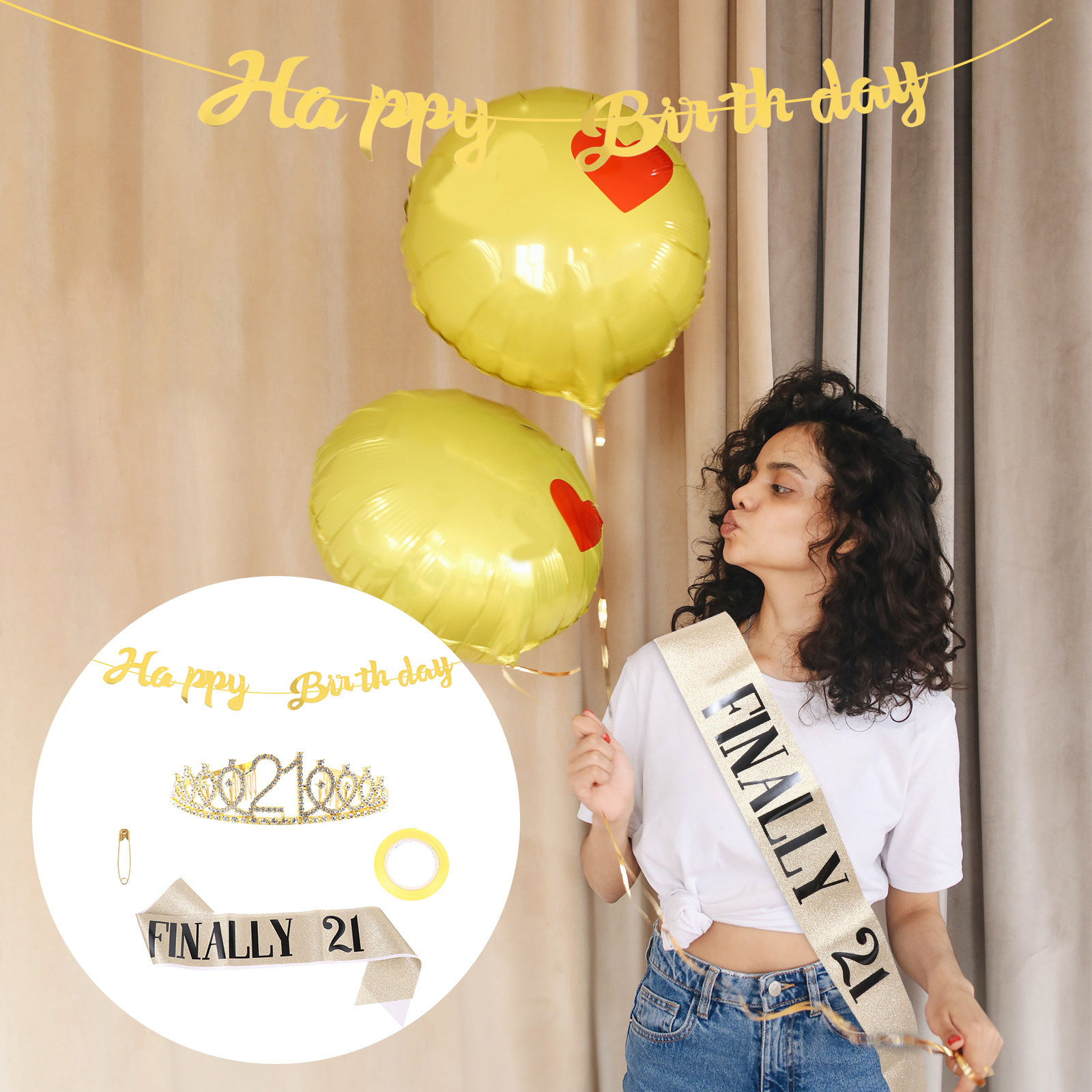 Birthday Sash Glitter - 1 Conjunto de Coroa de Aniversário