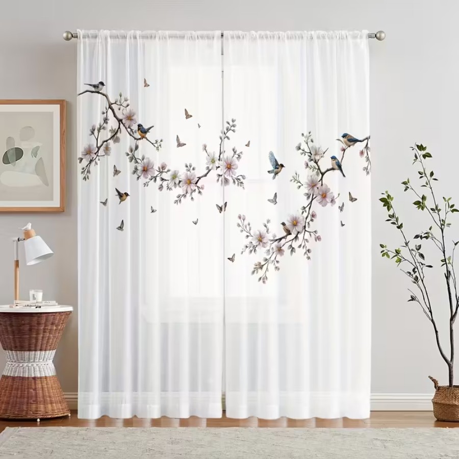 2PCS Cortina Transparente com  - Flower Wall Panel avaliação e preço
