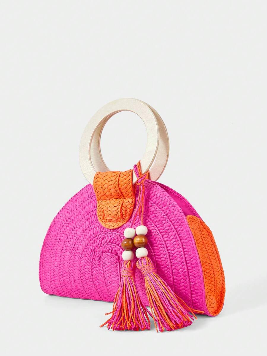 Bolsa de Mão Feminina Redonda  - Paper Straw Color avaliação e preço